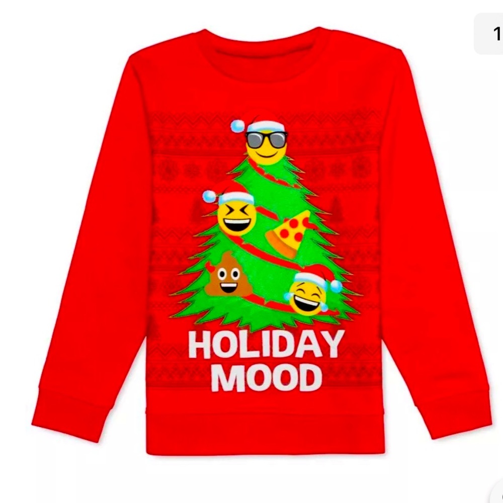 Christmas🎄😍Holiday Emoji Tree Sweatshirt. Big Boys Size 10/12, 14/16. MSRP $45